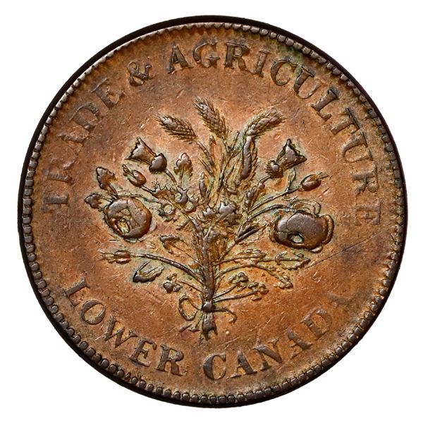 Montreal, Lower Canada (struck in New Jersey), Bank of Montreal, copper  bouquet-sou  token, Trade &