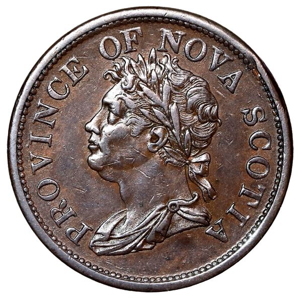 Province of Nova Scotia, copper 1 penny "thistle" token, William IV, 1824, three top thin locks, ex-