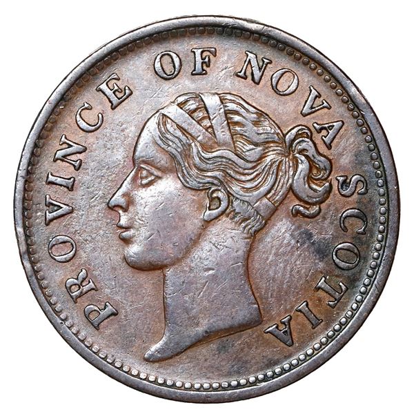 Province of Nova Scotia, copper 1 penny "thistle" token, Victoria, 1840, seven fringes, ex-Oppenheim