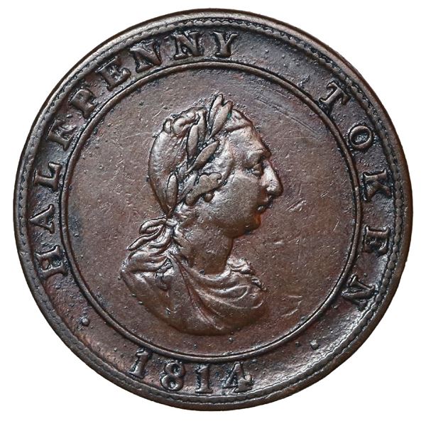 Halifax, Nova Scotia, Canada, copper half penny token, 1814, Hosterman & Etter, ex-Oppenheim, ex-Bak