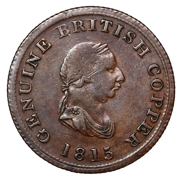 Nova Scotia, Canada, copper half penny token, 1815, Genuine British Copper, reeded edge, ex-Oppenhei