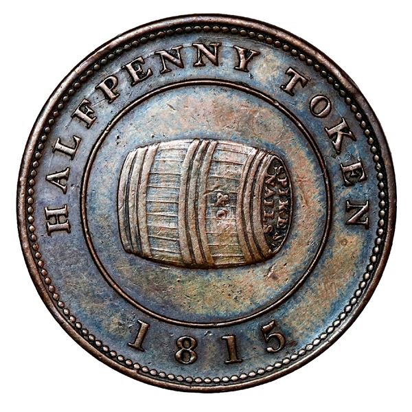 Halifax, Nova Scotia, Canada, copper half penny token, 1815, Miles W. White, medal axis, ex-Oppenhei