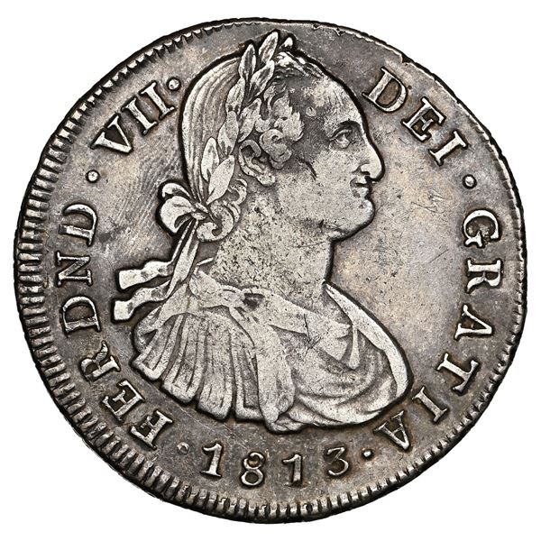 Popayan, Colombia, bust 8 reales, Ferdinand VII (bust of Charles IV), 1813/2 JF, very rare, NGC VF 3