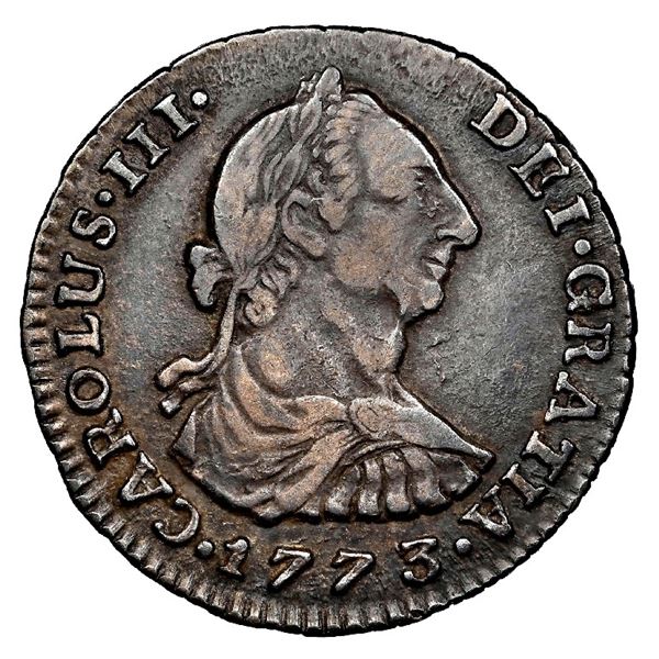 Bogota, Colombia, bust 1 real, Charles III, 1773 V.J, NGC XF 40 ("top pop").