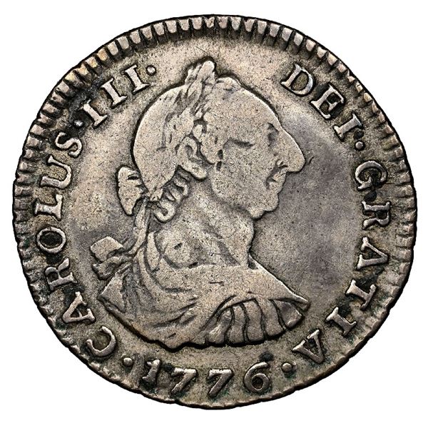 Bogota, Colombia, bust 1 real, Charles III, 1776 J.J, rare, NGC VF 25 ("top pop"), ex-Ortiz Murias.