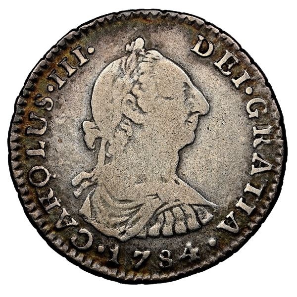 Bogota, Colombia, bust 1 real, Charles III, 1784 J.J, rare, NGC F 15, finest and only example in NGC