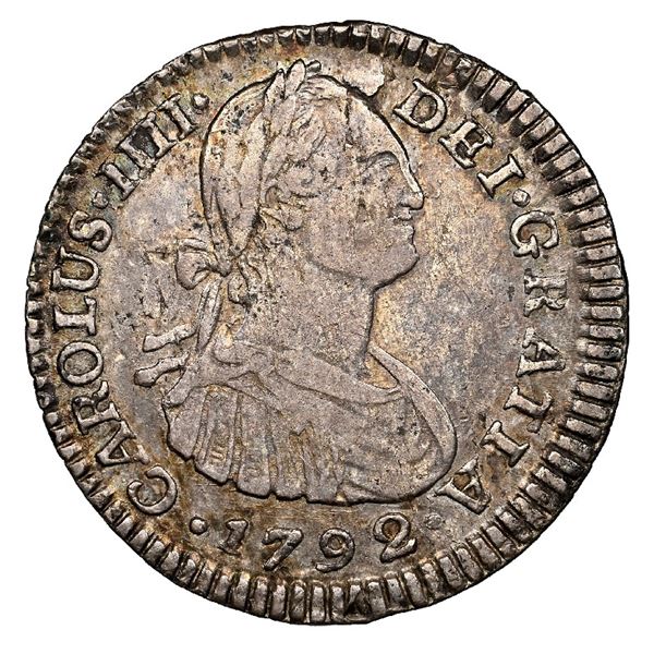 Bogota, Colombia, bust 1 real, Charles IV, 1792 J.J, NGC XF 45, finest known in NGC census.