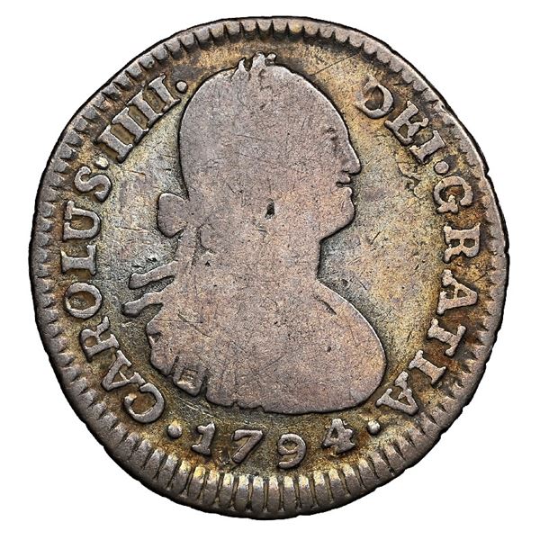 Bogota, Colombia, bust 1 real, Charles IV, 1794/3 J.J, very rare, NGC VG 8.