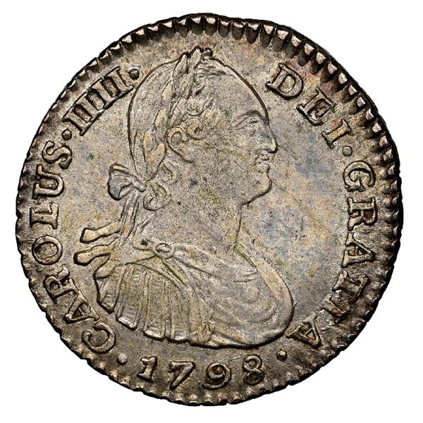 Bogota, Colombia, bust 1 real, Charles IV, 1798 J.J, NGC AU 58, finest known in NGC census, ex-Ortiz