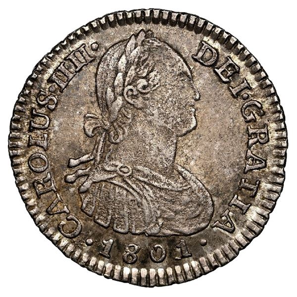 Bogota, Colombia, bust 1 real, Charles IV, 1801/799 J.J, rare, NGC MS 62+, finest known in NGC censu