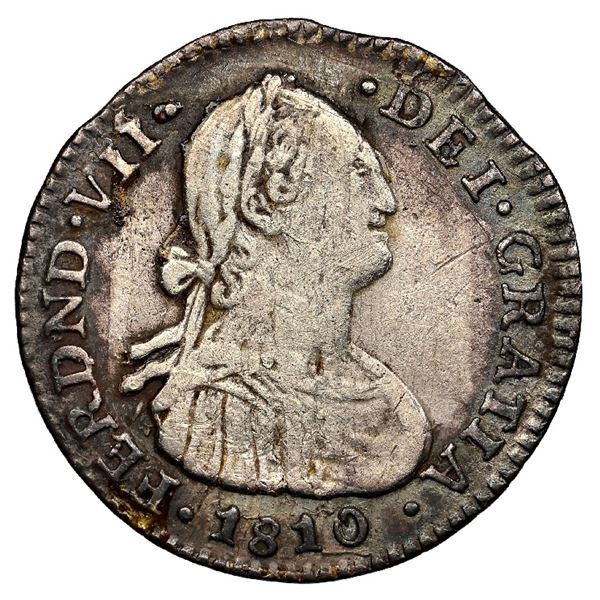 Bogota, Colombia, bust 1 real, Ferdinand VII (bust of Charles IV), 1810 J.J, rare assayer, NGC VF de