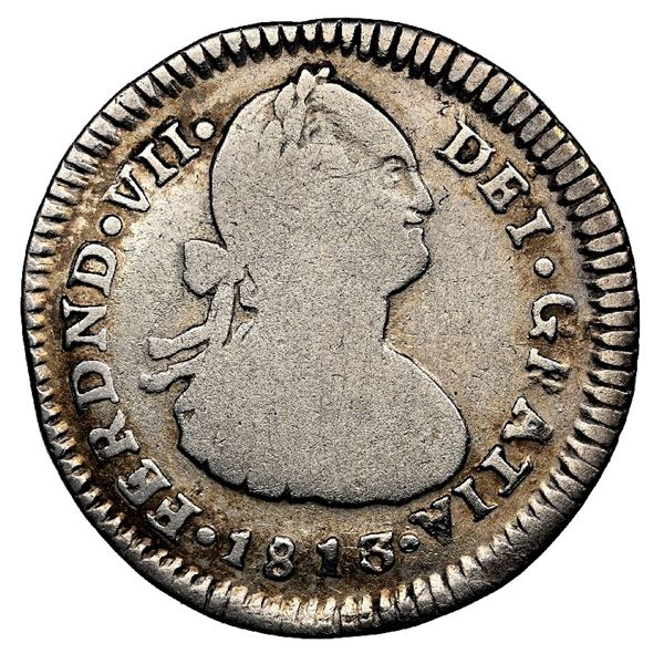 Popayan, Colombia, bust 1 real, Ferdinand VII (bust of Charles IV), 1813/0 J.F, very rare, NGC Fine