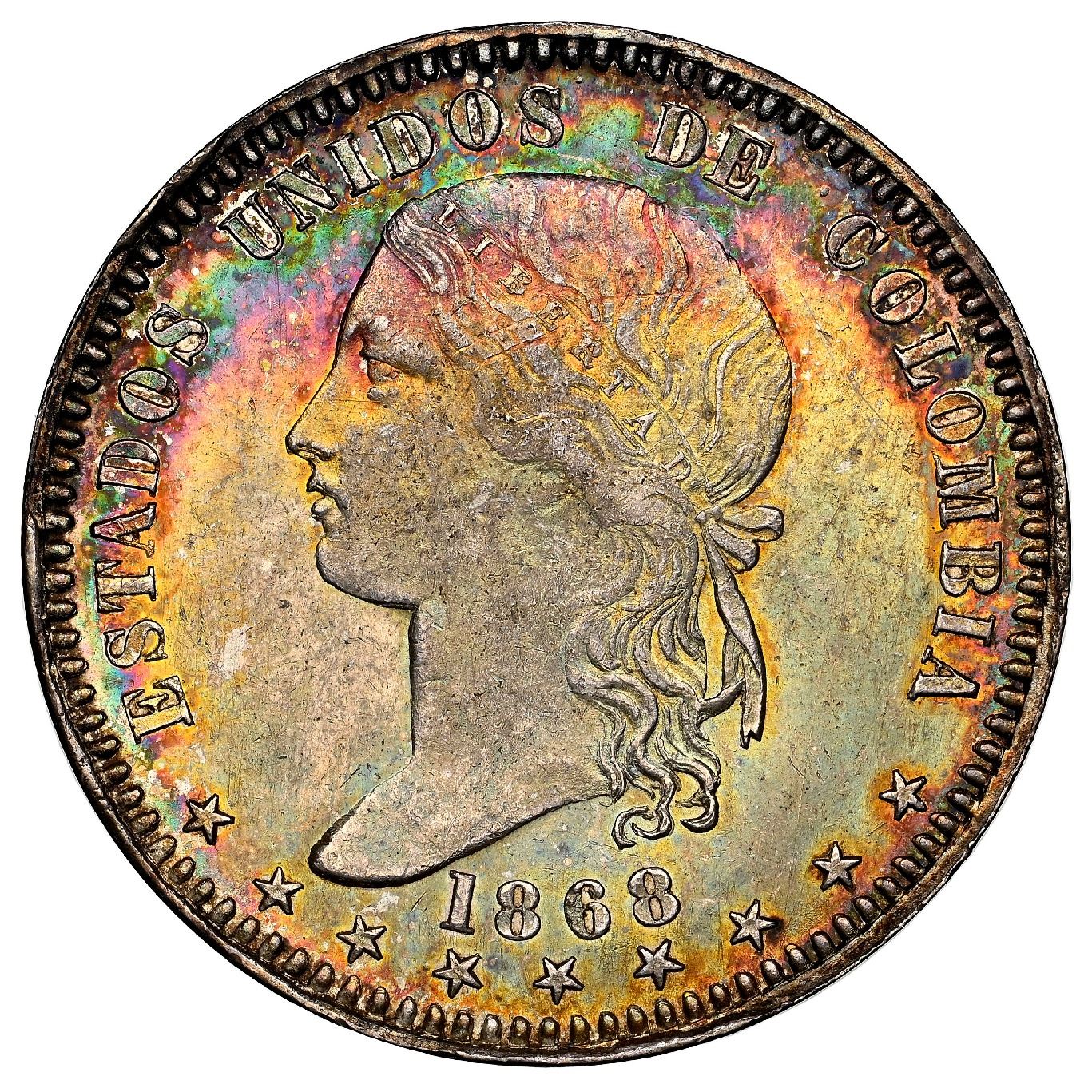 Bogota, Colombia, 1 peso, 1868, bust type, NGC MS 63, finest known in ...