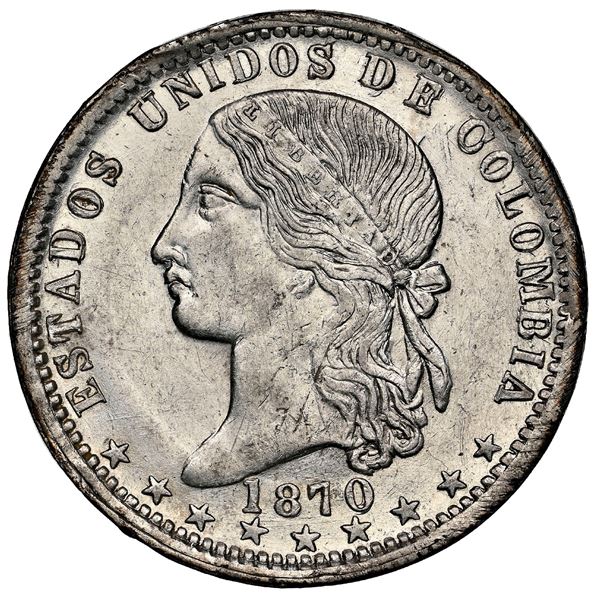 Medellin, Colombia, 1 peso, 1870, NGC UNC details / cleaned.