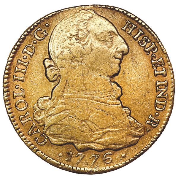 Popayan, Colombia, gold bust 4 escudos, Charles III, 1776 SF.