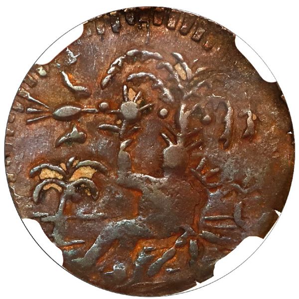 Cartagena, Colombia, copper provisional 1/2 real, 1812, NGC AU 50 Brown.
