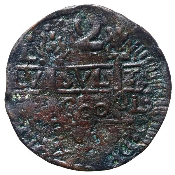 Cartagena, Colombia, copper  imitation cob  2 reales, fantasy date  800  (ca. 1815), struck over Sta