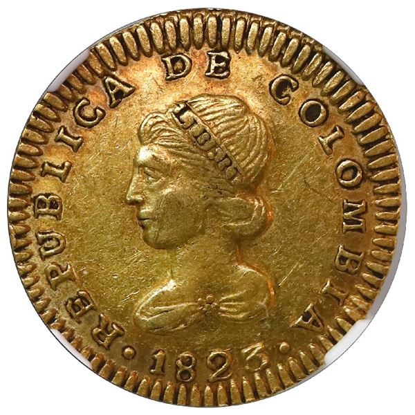 Bogota, Colombia, 1 escudo, 1823 JF, NGC AU 50.