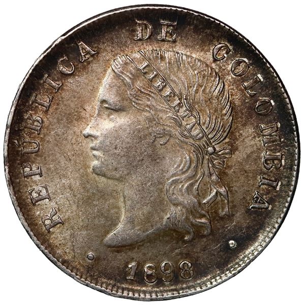 Bogota, Colombia, 50 centavos, 1898, closed 8, large 8 in fineness, with edge lettering applied twic