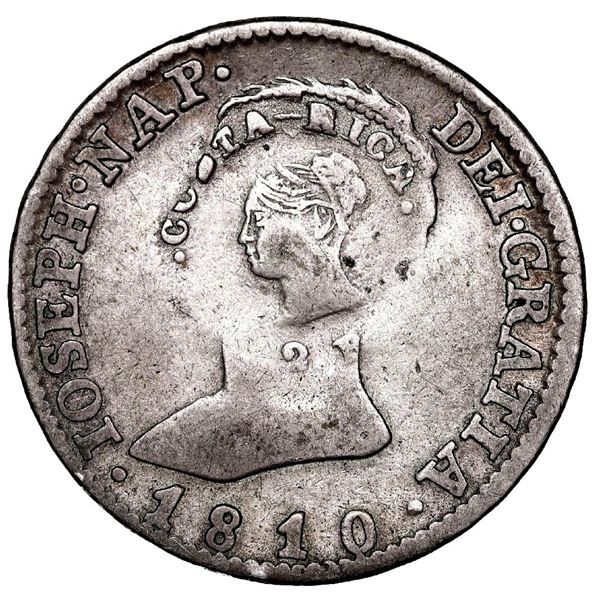 Costa Rica, 2 reales, female head / ceiba tree counterstamp (Type III, 1845) on a Madrid, Spain, bus