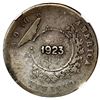Image 1 : Costa Rica, 50 centimos, 1923 counterstamp (Type VIII) on a Costa Rica 25 centavos, 1864 GW, small 2