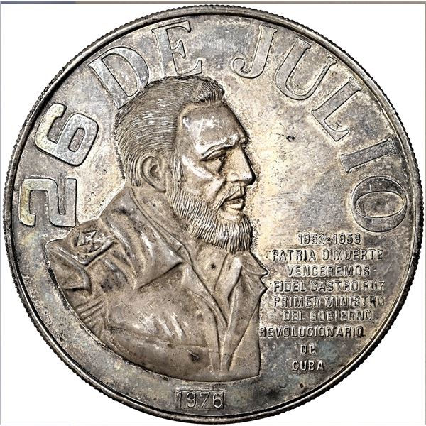 Cuba (struck in Mexico), large silver proof pattern 25 pesos, 1976, Fidel Castro, 26th of July Movem