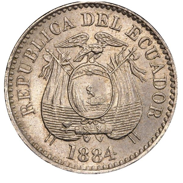 Ecuador (struck at the Heaton mint, Birmingham, England), copper-nickel 1/2 centavo, 1884-H, PCGS MS