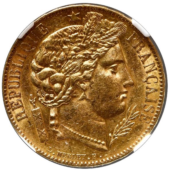 France (Paris Mint), gold 20 francs, 1850-A, NGC AU 58.