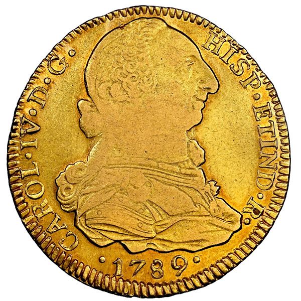 Guatemala, gold bust 4 escudos, Charles IV transitional (bust of Charles III, ordinal IV/III), 1789 