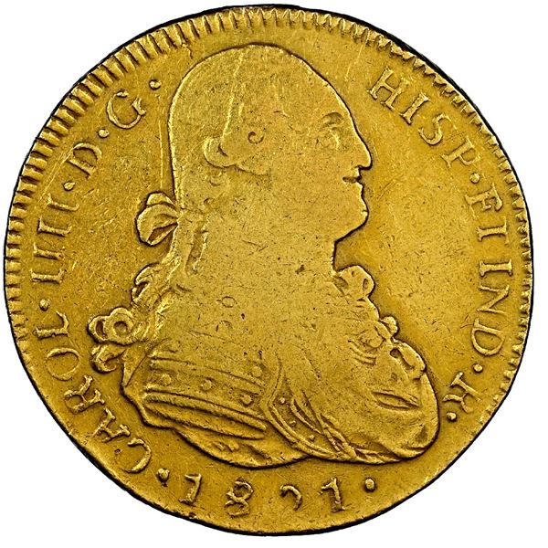 Guatemala, gold bust 4 escudos, Charles IV, 1801/797 M, extremely rare, NGC VF details / mount remov