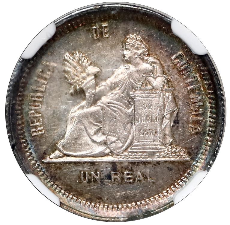 Guatemala, 1 real, 1879 D, NGC MS 65 with gold WINGS sticker, finest ...