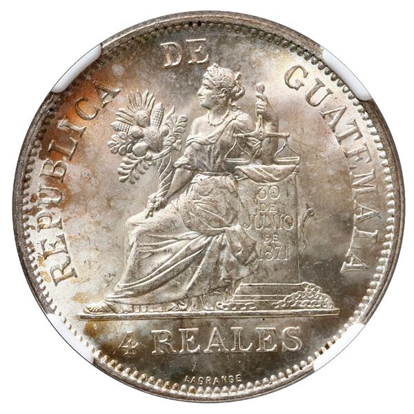Guatemala (struck at the Heaton Mint in Birmingham, England), 4 reales, 1894-H, NGC MS 66, with gold