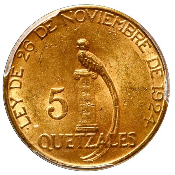 Guatemala (struck at the Philadelphia mint), gold 5 quetzales, 1926, PCGS MS62.