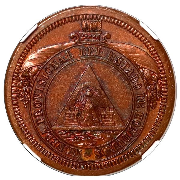 Tegucigalpa, Honduras (struck in London, England), bronze proof pattern provisional 1 peso, 1862 A,