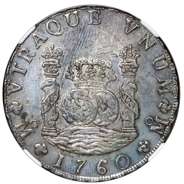 Mexico City, Mexico, pillar 8 reales, Charles III, 1760 MM, NGC AU 58.