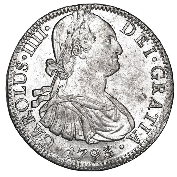 Mexico City, Mexico, bust 8 reales, Charles IV, 1793 FM, NGC MS 62.