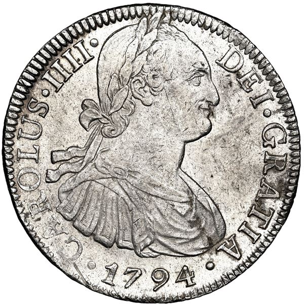 Mexico City, Mexico, bust 8 reales, Charles IV, 1794 FM, NGC MS 61.