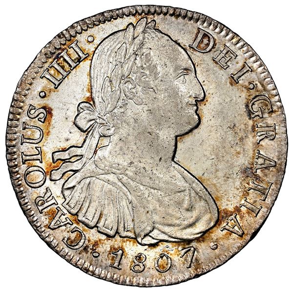 Mexico City, Mexico, bust 8 reales, Charles IV, 1807 TH, NGC MS 63.