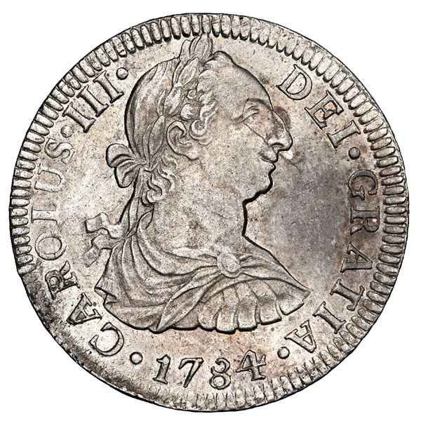 Mexico City, Mexico, bust 2 reales, Charles III, 1784 FF, NGC AU 58.