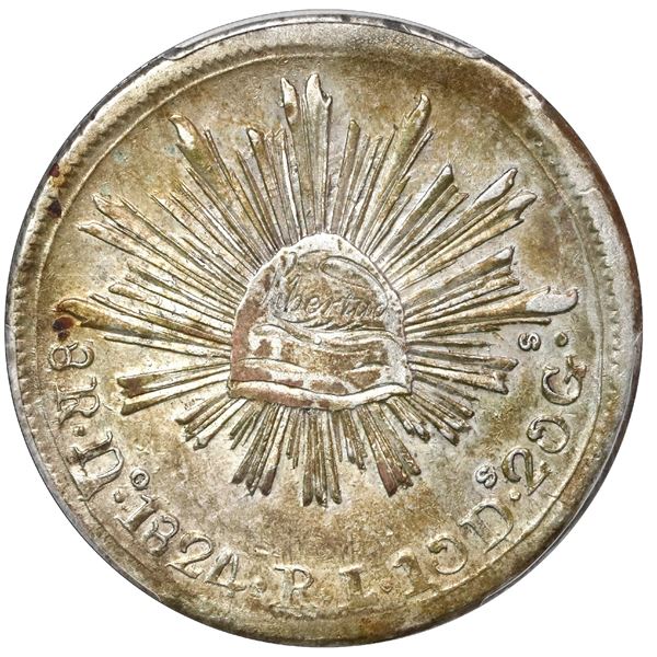 Durango, Mexico, 8 reales "hookneck," small Libertad, defiant snake, staggered rays, 1824 RL, PCGS A