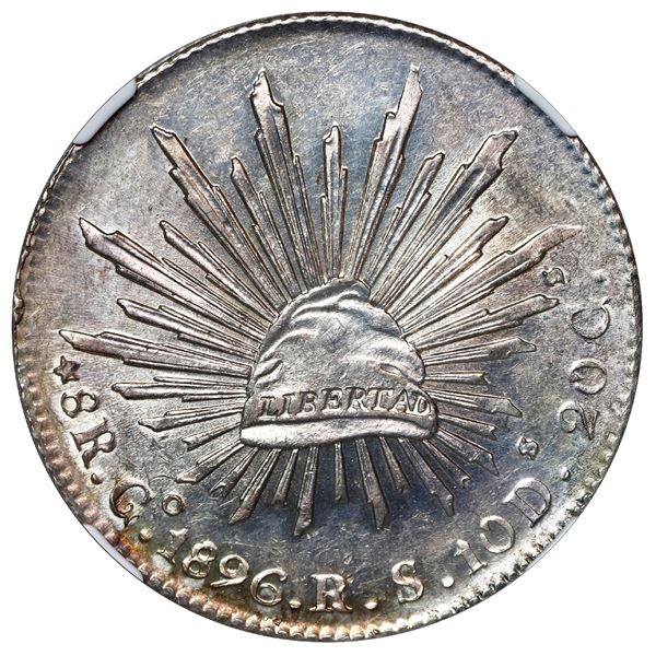 Guanajuato, Mexico, cap-and-rays 8 reales, 1896 RS, NGC MS 62.