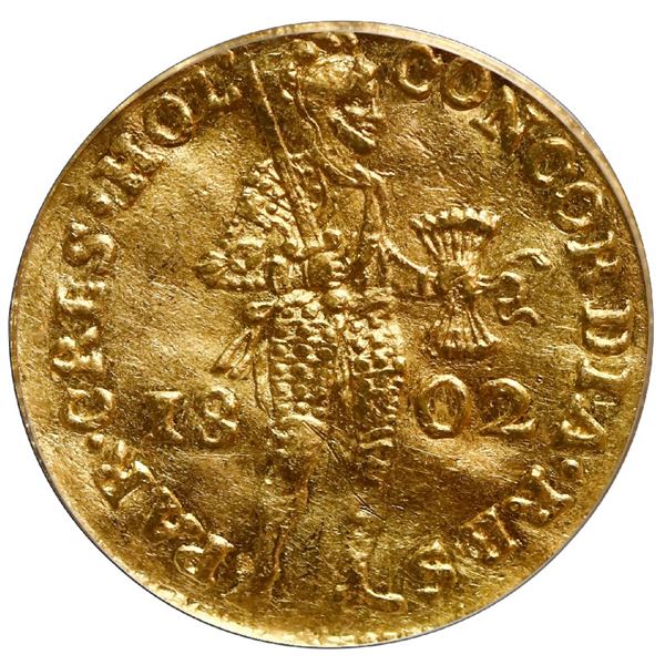 Holland, Netherlands (Batavian Republic), gold ducat, 1802, PCGS AU58.