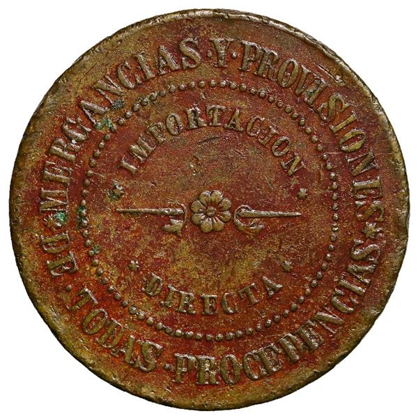 San German, Puerto Rico, brass token, Las Puertas de Hierro, late 1800s to early 1900s, ex-Roehrs.