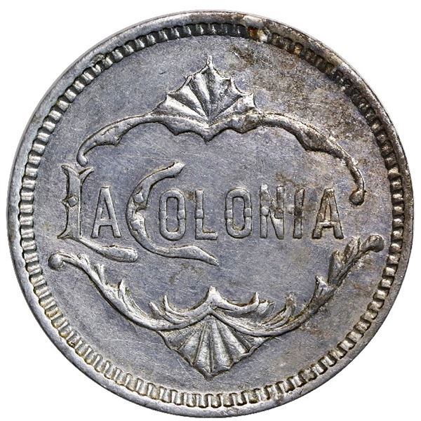 Bayamon, Puerto Rico, aluminum 1 caja token, La Colonia, late 1900s, rare, ex-Roehrs.