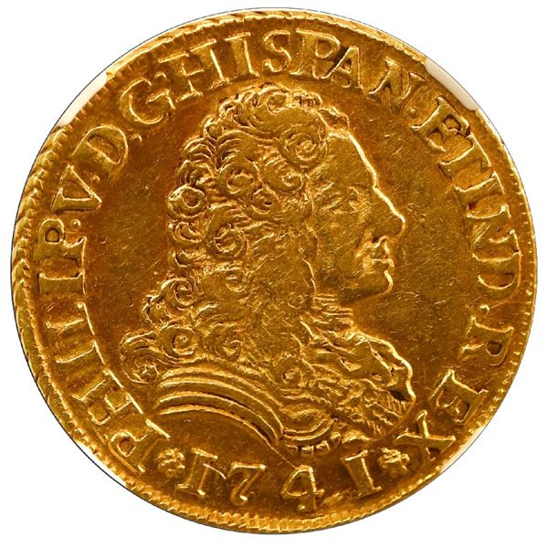 Seville, Spain, gold 2 escudos, Philip V, 1741 PJ, NGC VF 35.