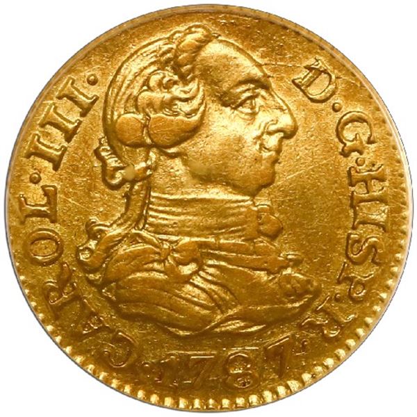 Madrid, Spain, gold bust 1/2 escudo, Charles III, 1787 DV, PCGS AU58.