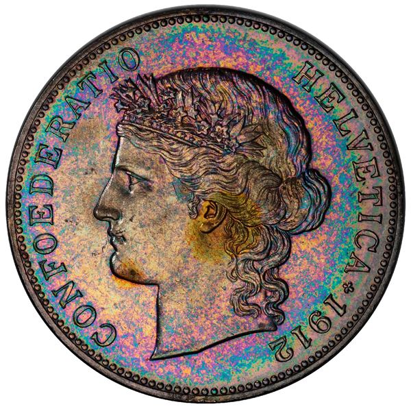 Bern, Switzerland, specimen 5 francs, 1912-B, PCGS SP UNC detail / questionable color.