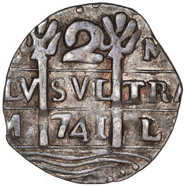 Caracas, Venezuela,  imitation cob  2 reales,  741  date (early 1800s), quadrants of cross transpose