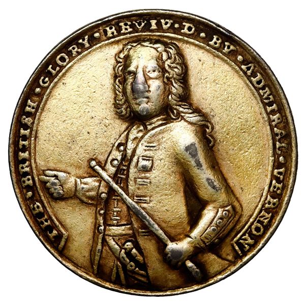 Great Britain, gilt silver(?) Admiral Vernon medal, 1739, Vernon / Porto Bello, ex-Craige, ex-Adams.