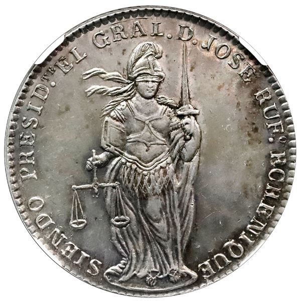 Lima, Peru, silver 8R-sized proclamation medal, 1852, President Echenique / Constitution and Codes,
